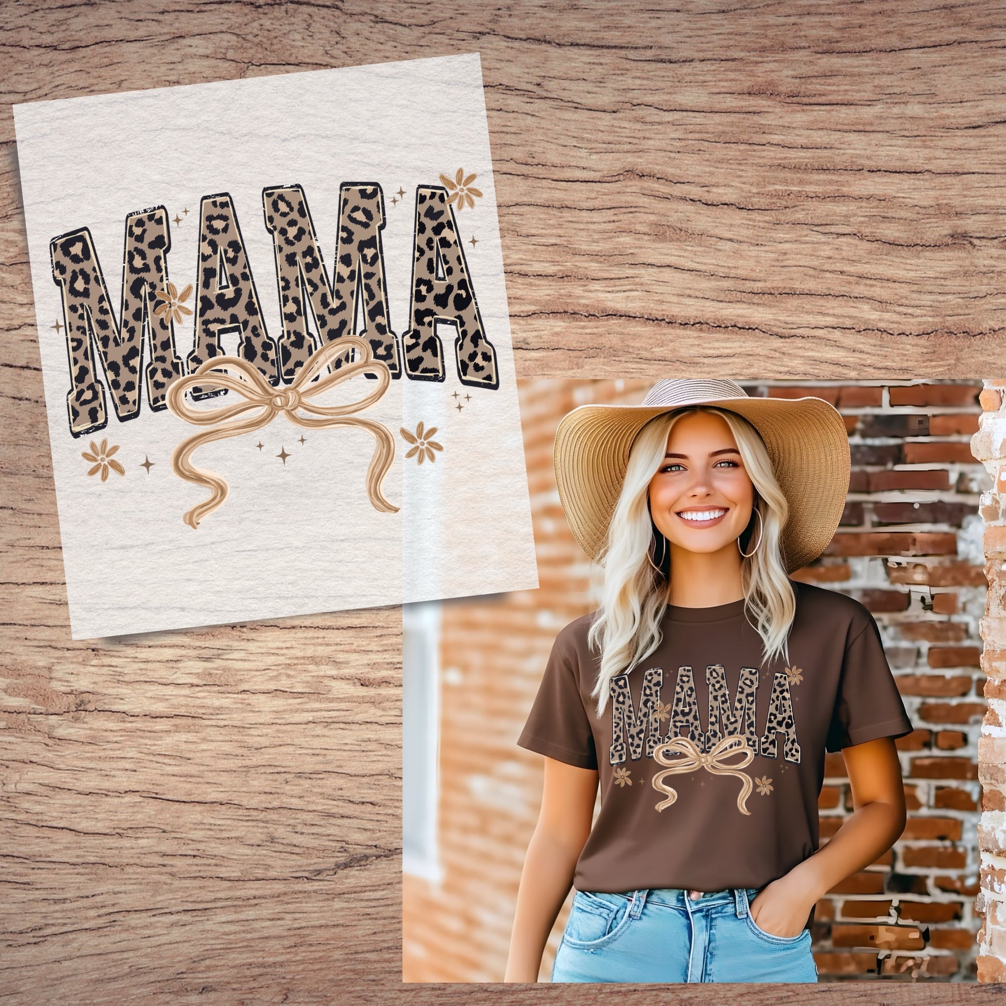 Leopard mama with bow short sleeve custom colors t-shirt