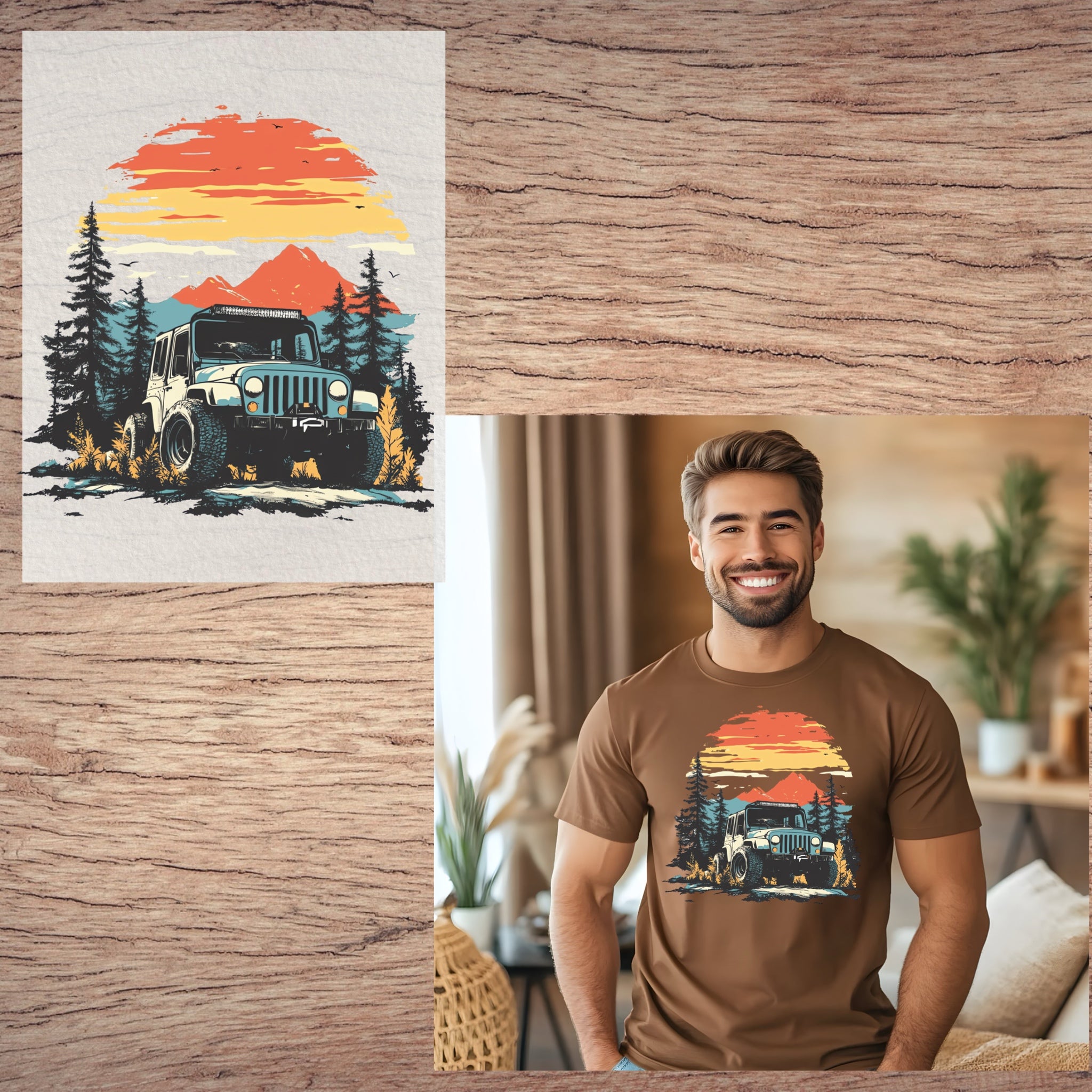 Jeep with mountains short sleeve custom colors t-shirt
