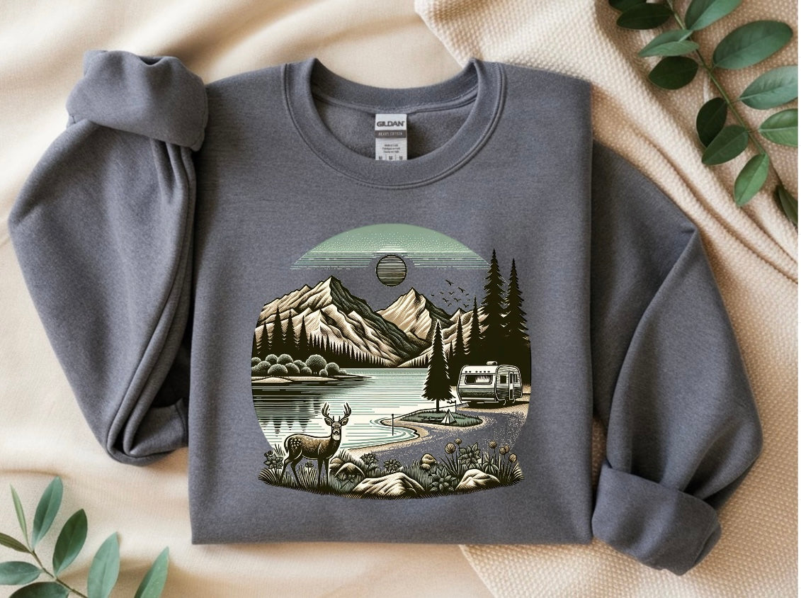 Deer Camping comfort colors crewneck sweatshirt