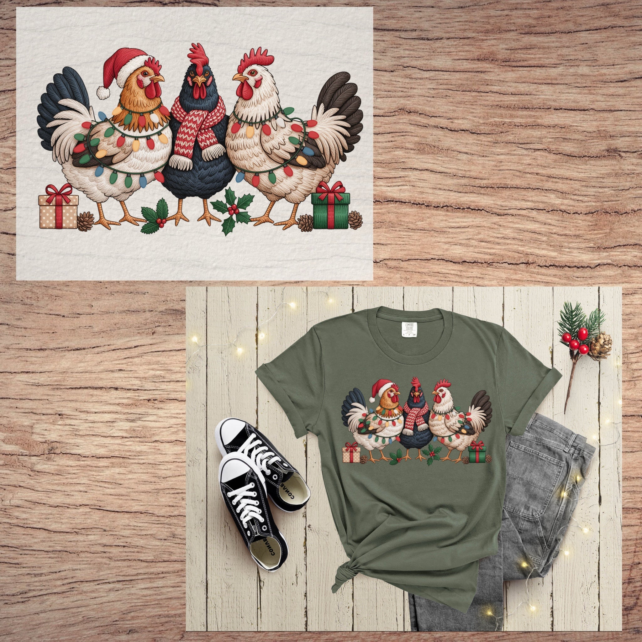 Christmas Chickens short sleeve custom colors t-shirt